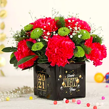 New year Carnations in Glass Vase